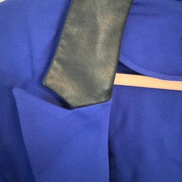 Lane Bryant 28 Royal Blue Jacket with Faux Black Leather trimmed collar - Picture 3 of 7